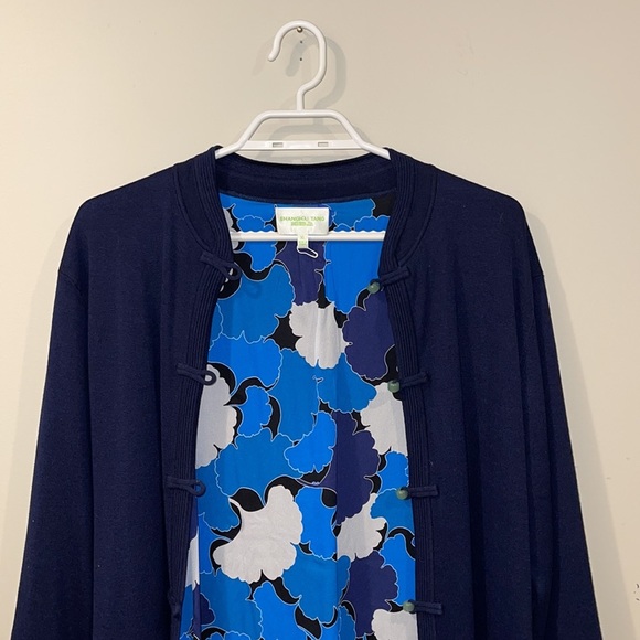Shanghai Tang Long Navy Blue Silk Cardigan - Women’s Size XL - Picture 4 of 12